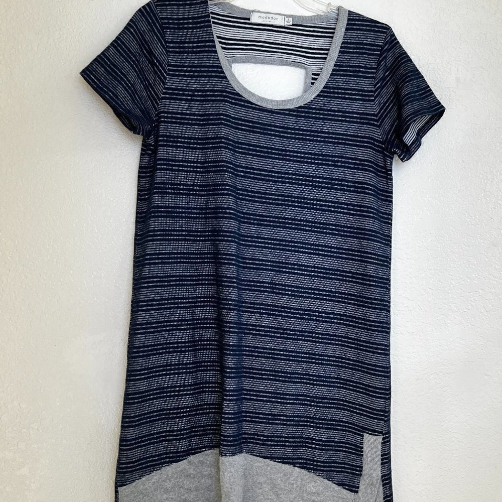 Mododoc Los Angeles Navy White Striped Cutout Back Mini Dress Size Small